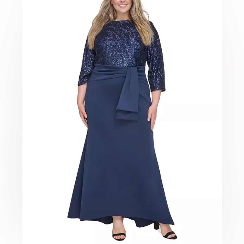 Eliza J Plus Size Sequin Bodice Gown Midnight Blue Maxi Dress 20W - Picture 1 of 12